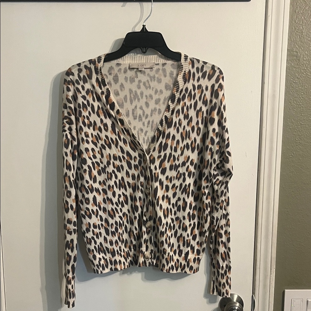 LOFT Animal Print Knit cardigan Sweater size MP